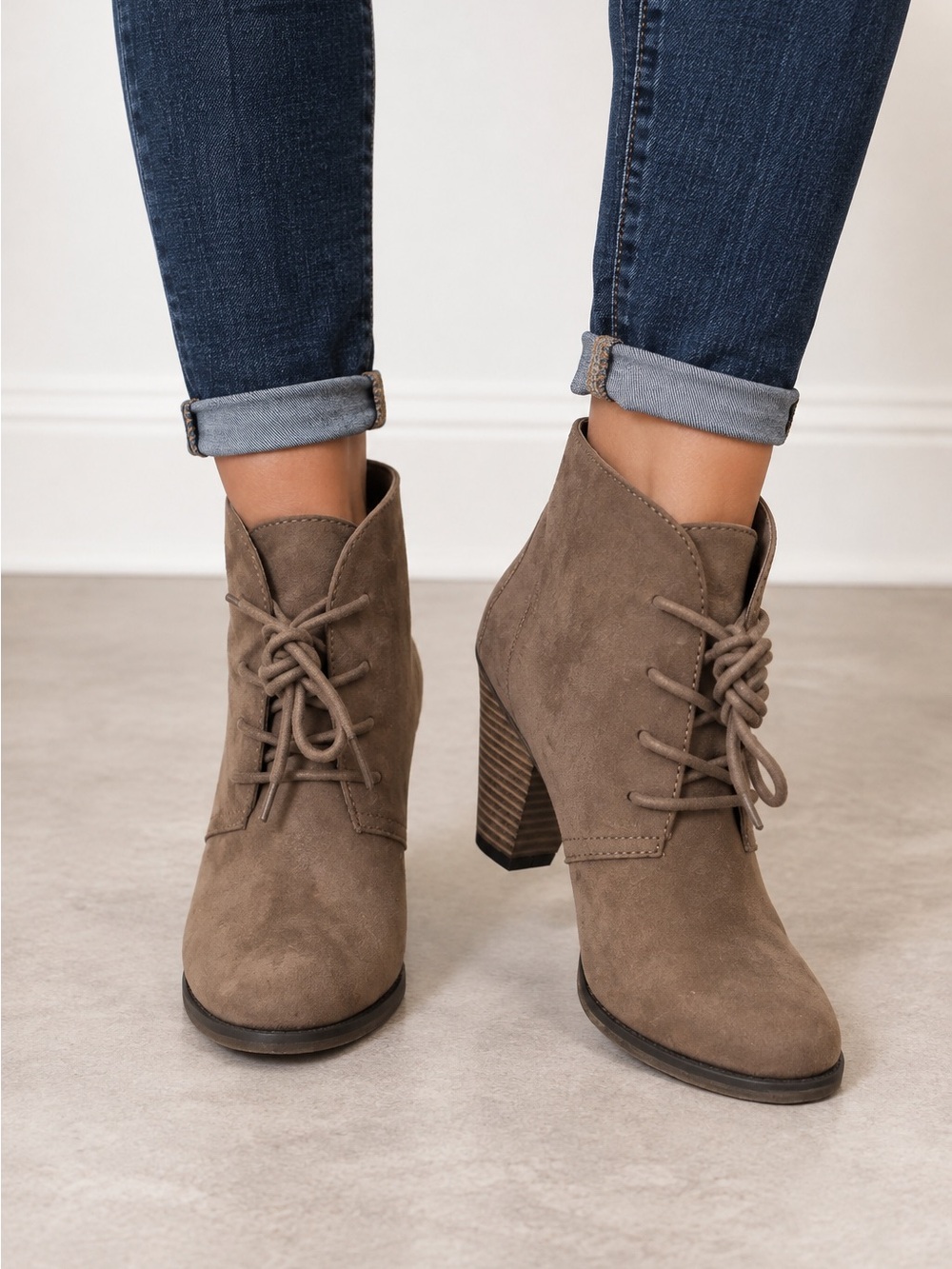 MIA TAUPE SUEDE LACE-UP WEDGE ANKLE BOOTS | SIZE 6.5